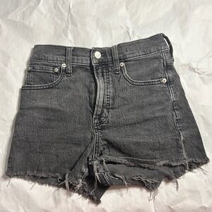 Madewell The Perfect Jean Short Womens 26 Black‎ Wash Denim Frayed Hem